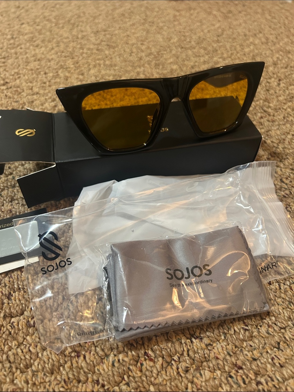 SOJOS Black Frame Sunglasses with Amber Lenses